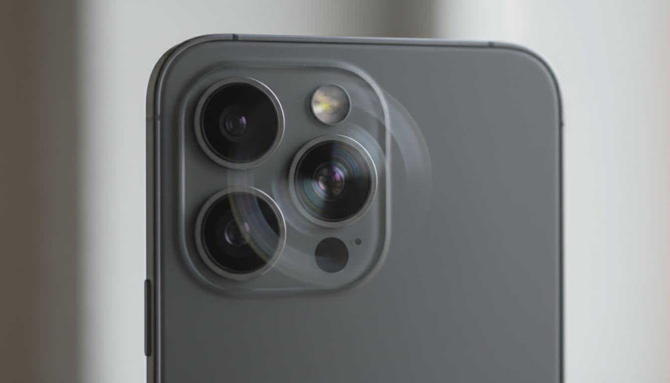 A close-up view of a smartphone camera module with a slightly blurred lens.